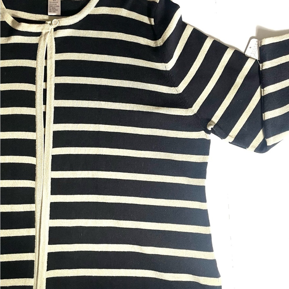Uniform Woman by Paul Richard Black Striped Cardigan Open Front Sz. 2X - Picture 6 of 11
